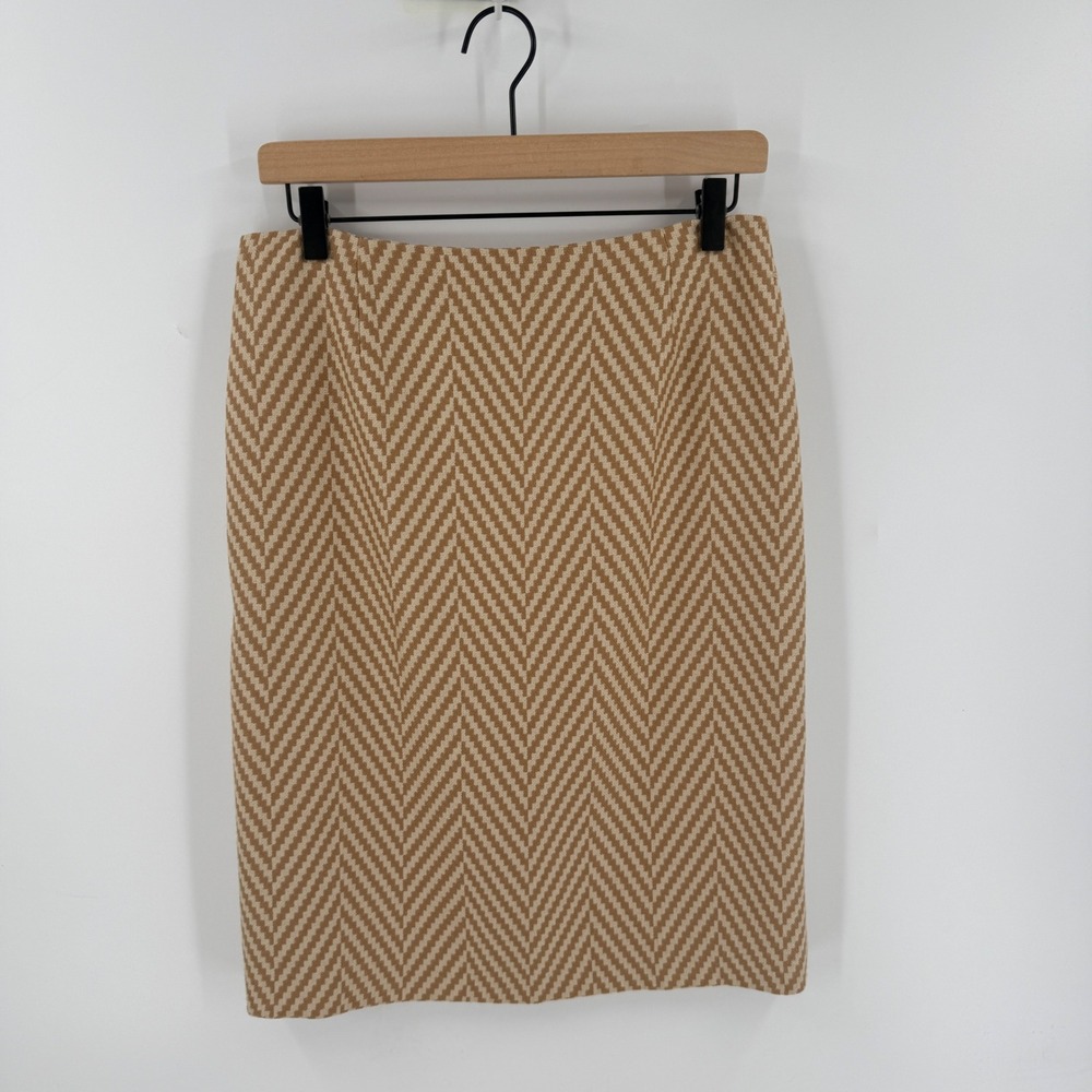 Talbots Collection Pencil Skirt Tan Brown 10P Wool Cashmere Chevron Italy